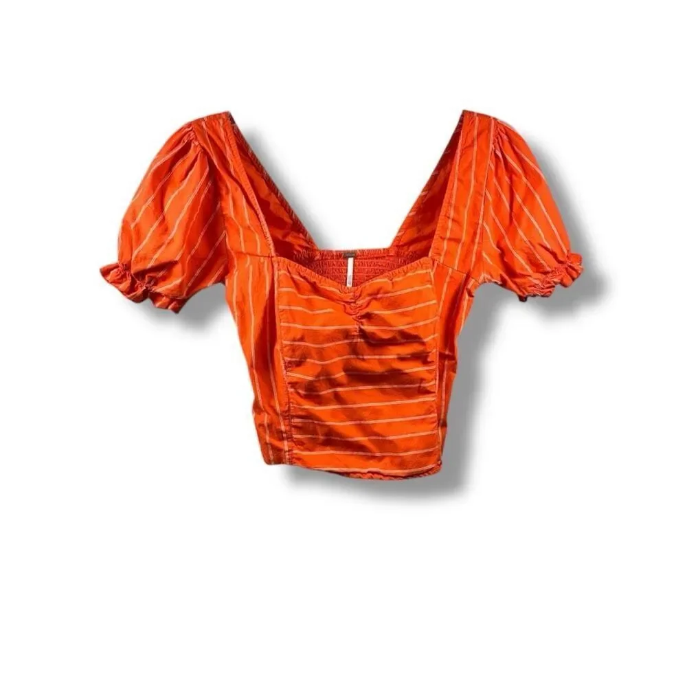 Free People Rose Garden Stripe Cropped Top in Orange Size S
